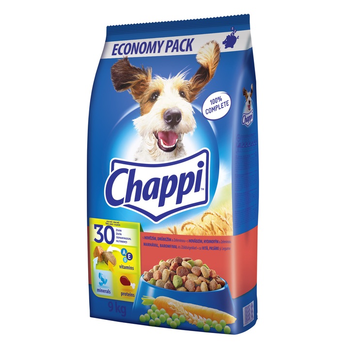 Суха храна за кучета Chappi, Говеждо и птиче месо, 9 кг