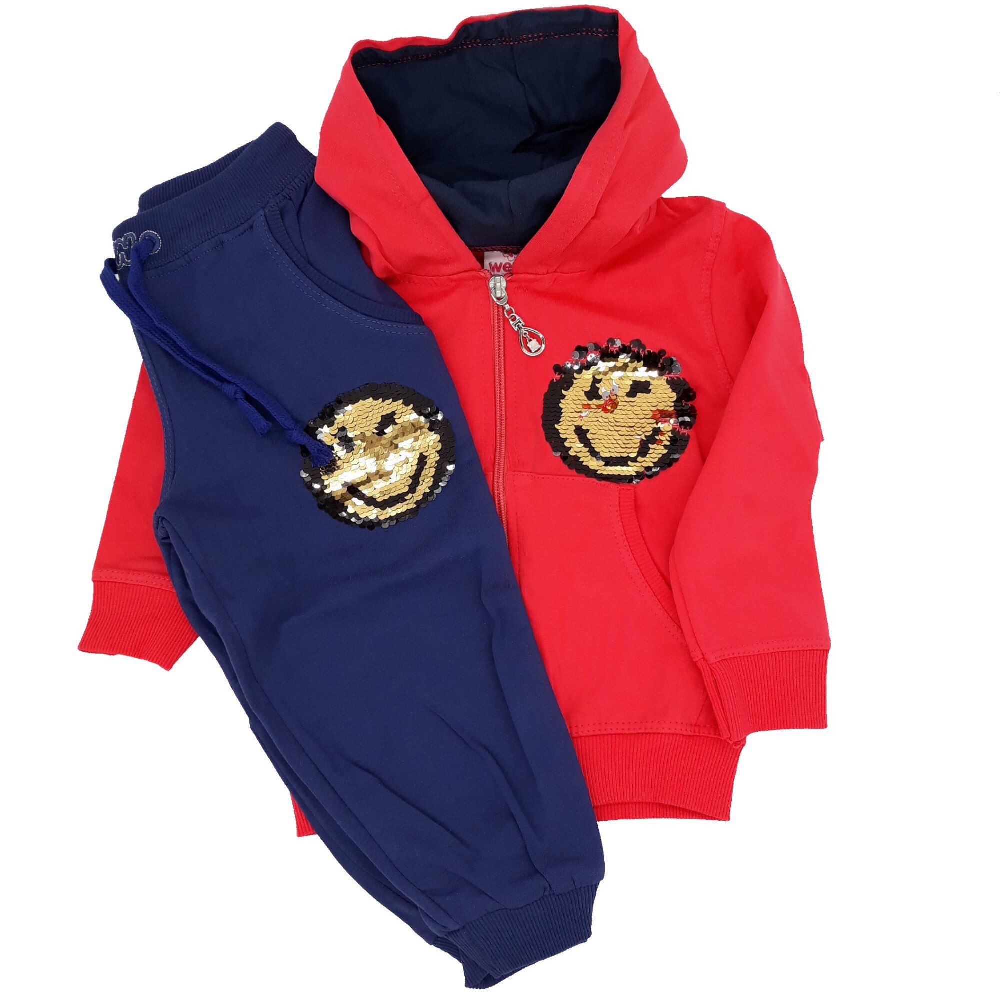 Trening fetite, din bumbac,multicolor, cu paiete reversibile, 80 cm, 1 an