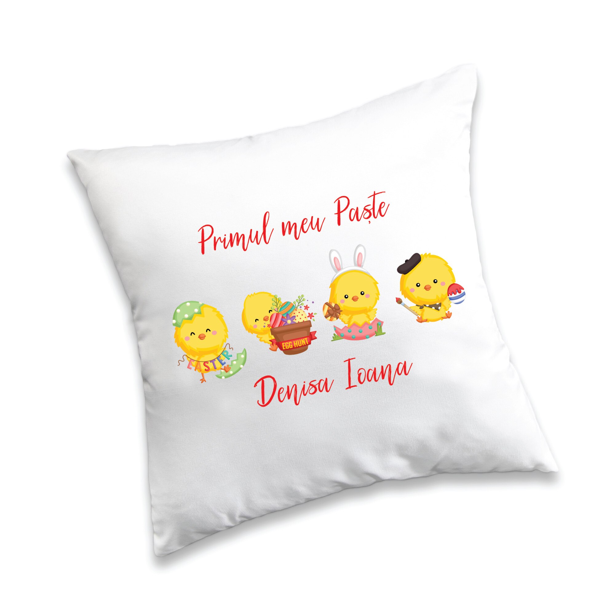 Perna patrata alba, 40x40 cm personalizata cu nume