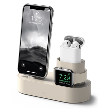 Suport de incarcare din silicon pentru iPhone, Apple Watch si Apple AirPods, Elago Silicon Trio Charging Hub alb Suport de incarcare din silicon pentru iPhone, Apple Watch si Apple AirPods, Elago Silicon Trio Charging Hub alb