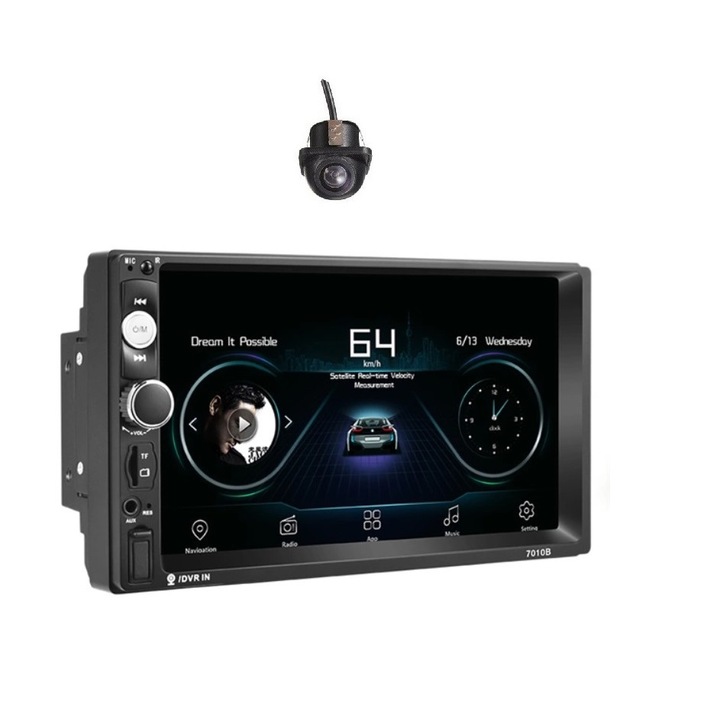 Pachet Navigatie auto cu camera marsalier Dome, Rtm Online, Android, Bluetooth, 4 x 60 W, Format 2 din, 7 Inch, Mirrorlink
