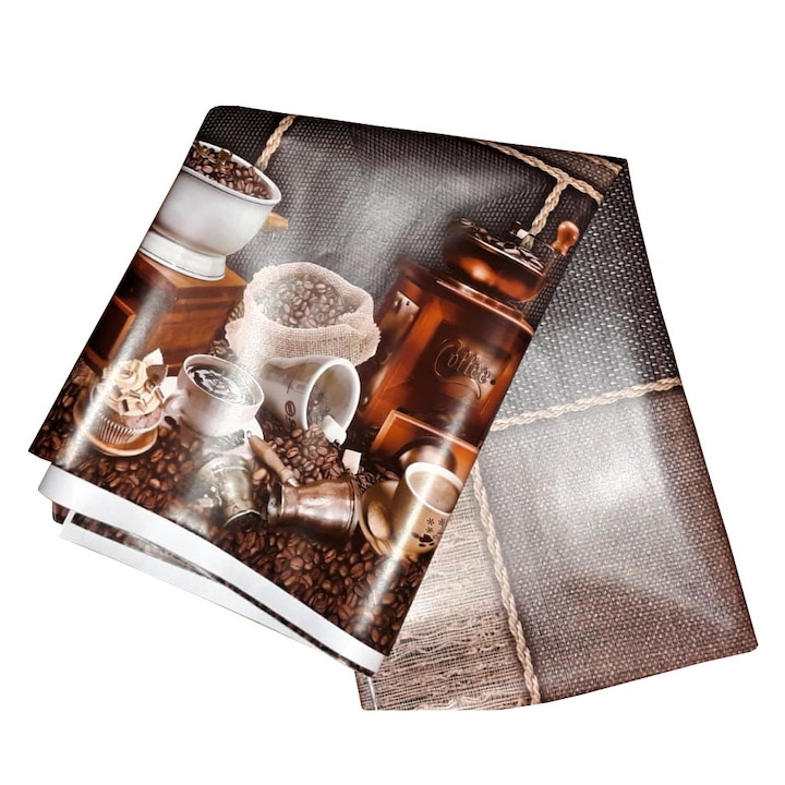 Fata de masa tip musama ND, pelicula pvc pe suport textil, decor cafea, 300x140 cm