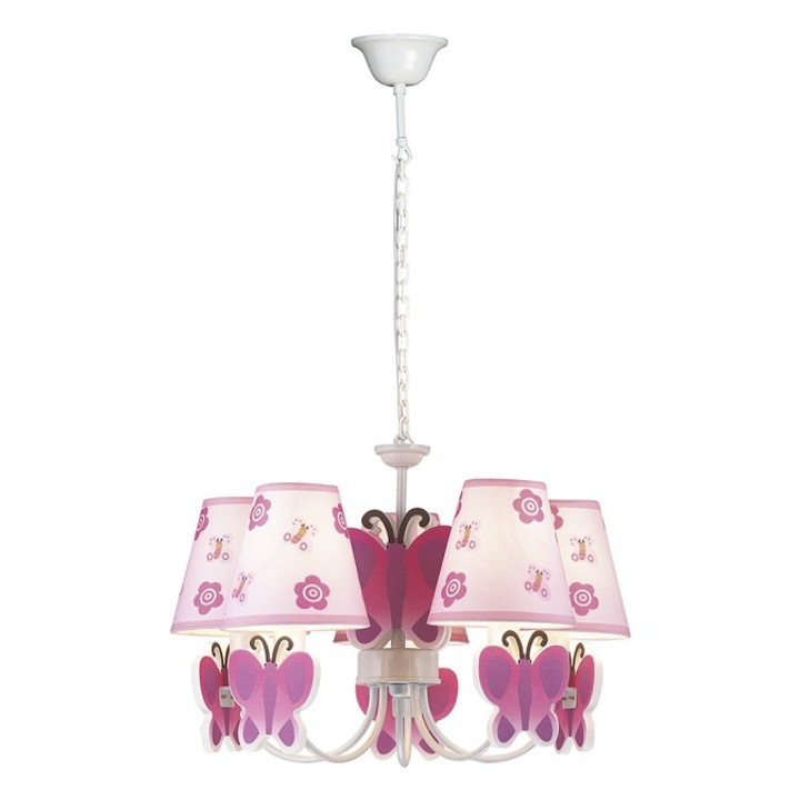Lustra Interior Erste Pink Butterfly 5x40W Max E14 EL0029758 Roz si Alb