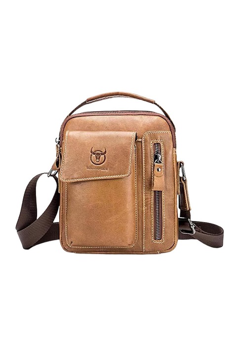 Geanta umar/borseta barbati bull captain ,piele naturala, crem 23x18x8 cm