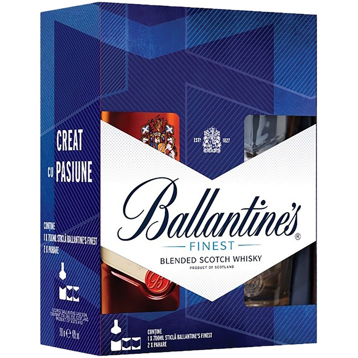Whisky Ballantine's, Blended 40%, 0.7l +2 Pahare