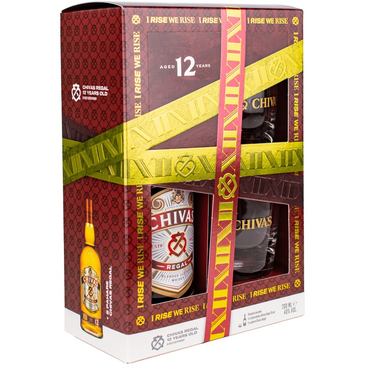 Whisky Chivas Regal 12YO, Blended 40%, Cutie, 0.7l +2 Pahare