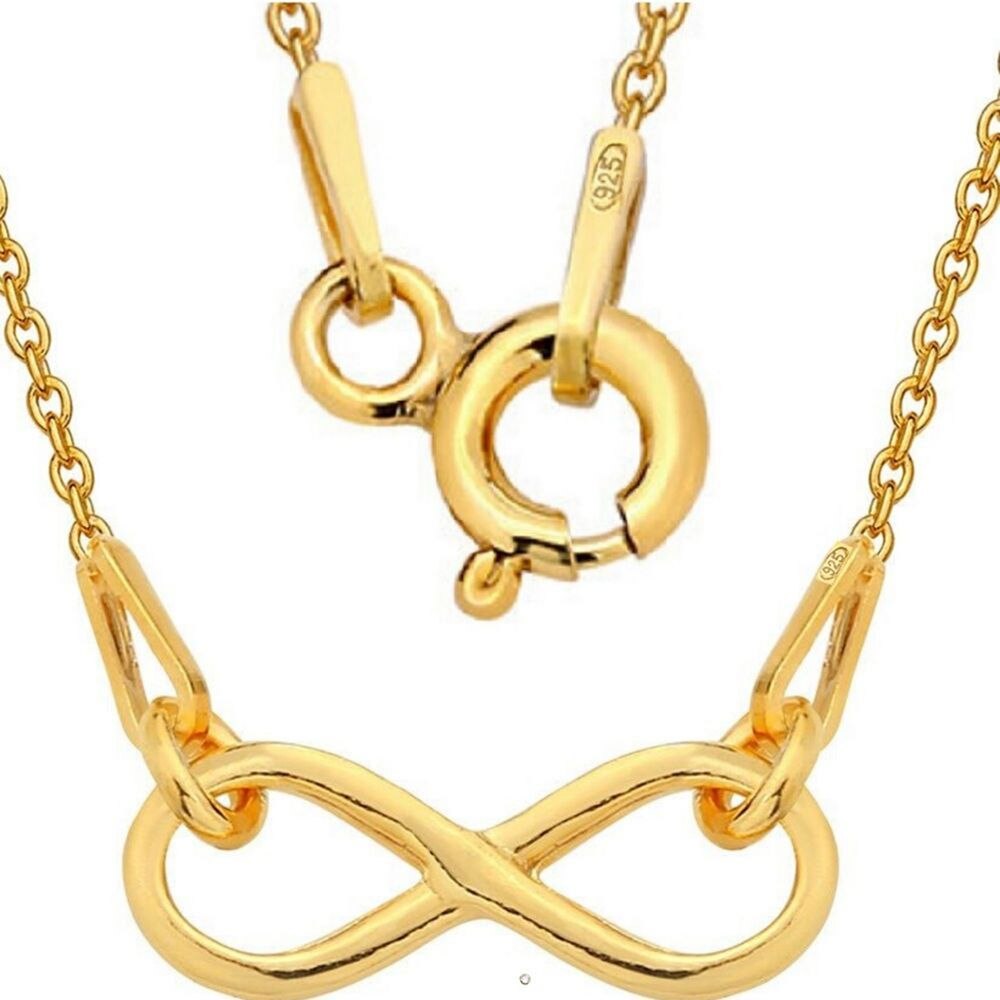 Colier Argint 925 placat cu Aur Galben, GlassIdeas, cu lant si charm pandantiv simbol infinit aurit, Infinity Celebrities Collection