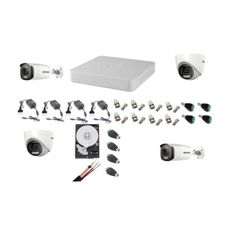 Kit 2 camere supraveghere Dahua 5 MP, IR 80M, lentila 3.6mm, Starlight, DVR Dahua 4 canale, 5 MP, Accesorii