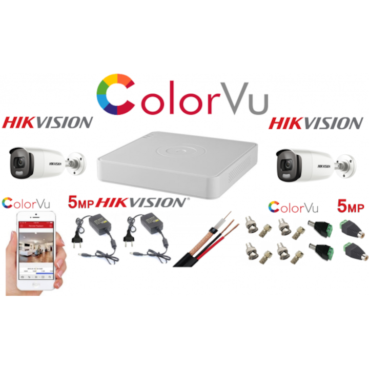 Kit supraveghere video Hikvision 8MP, cu 4 camere 8MP de exterior/interior si HDD 1 TB cu accesorii montaj MK605