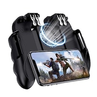 Gamepad Telefon mobil BattleGrounds cu Trigger Dublu, extensibil, ventilator incorporat, compatibil cu PUBG / Fortnite, Kickcstand Telefon, Negru