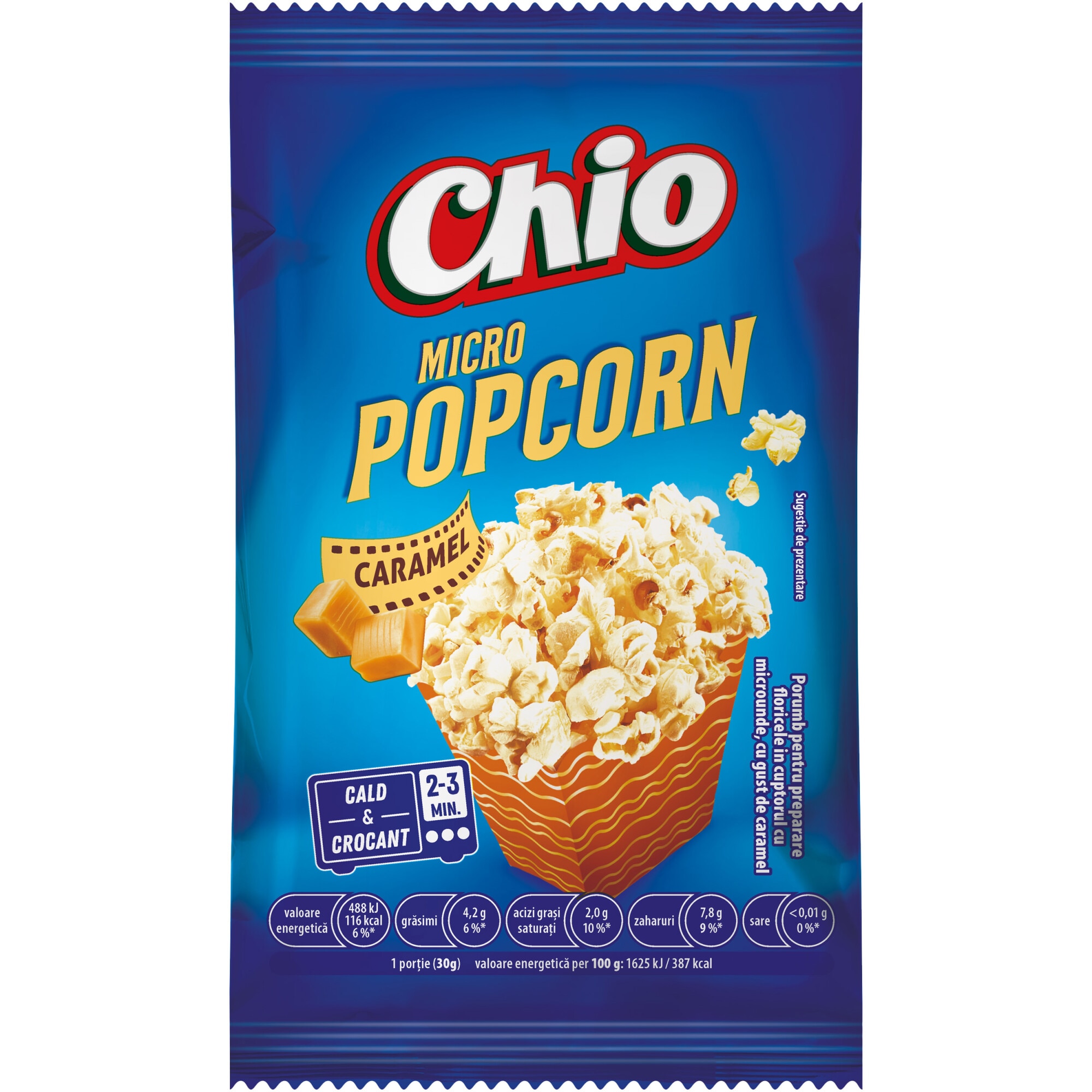 Popcorn cu gust de caramel Chio, pentru microunde, 80g