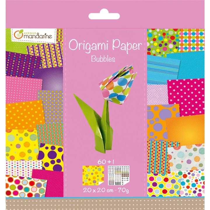 Hartie origami Bule, Clairefontaine Mandarine, 20x20 cm, 60 coli/set, 70 g/mp, 30 modele