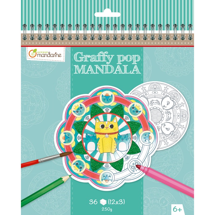 Креативен комплект Avenue Mandarine - Graffy Pop Mandala, Animals