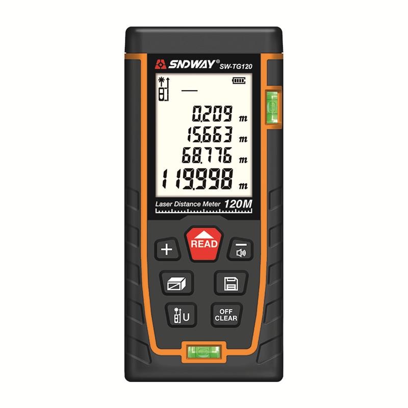 Telemetru laser profesional cu display, SNDWAY, 120m, precizie +/- 2mm, protectie IP54 (ploaie, socuri si praf), boloboc, nivela circulara cu bula, SW-TG120