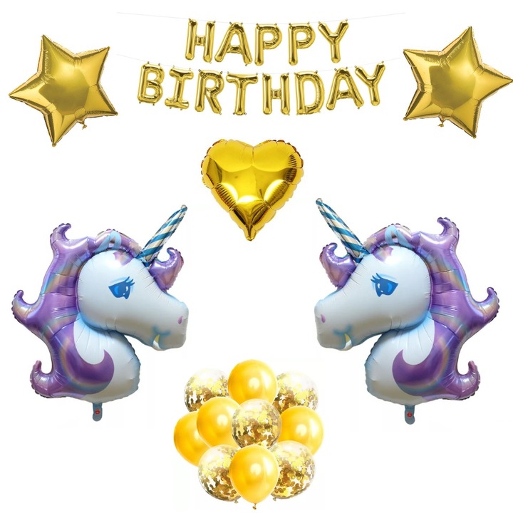 Комплект от 28 балона Happy Birthday - Unicorn Party, Gold, It's Party Time