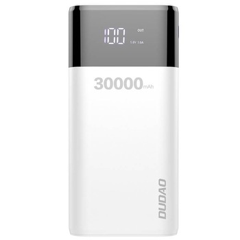 Baterie Externa 30.000 mAh, 4 Porturi USB + Lighting / USB C / Micro USB, 4A, Display Led, Alb Baterie Externa 30.000 mAh, 4 Porturi USB + Lighting / USB C / Micro USB, 4A, Display Led, Alb