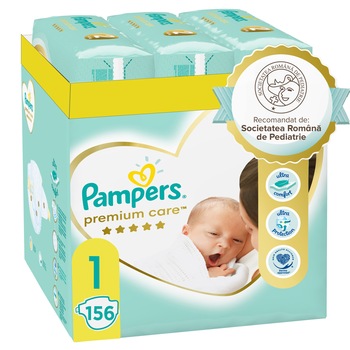 Scutece Pampers Premium Care XXL Box Nou Nascut, Marimea 1, 2-5 kg, 156 buc Scutece Pampers Premium Care XXL Box Nou Nascut, Marimea 1, 2-5 kg, 156 buc