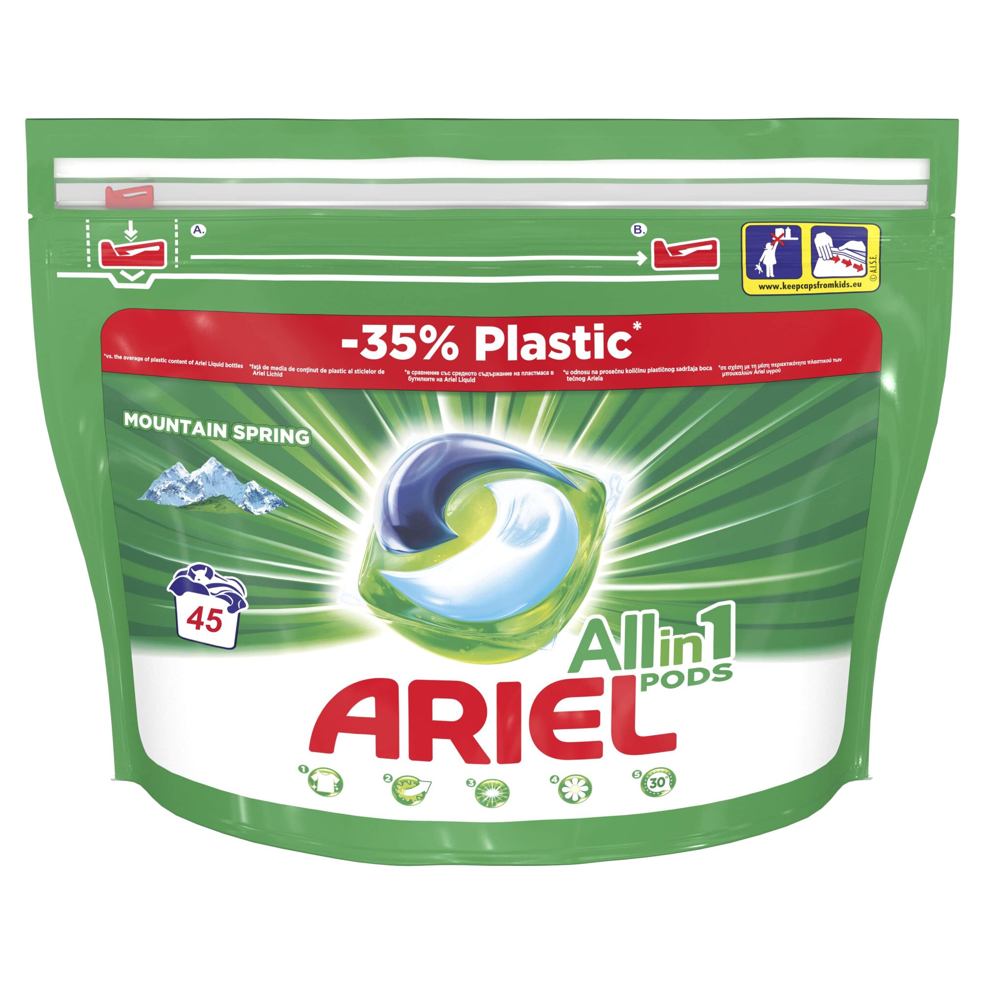 Detergent capsule Ariel All in One PODS Mountain Spring, 45 spalari