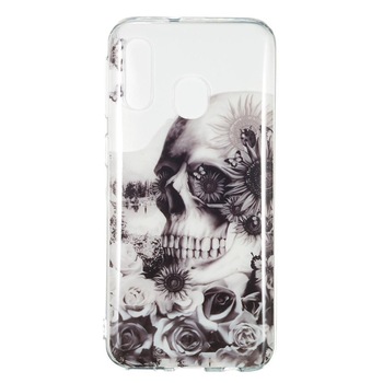 Husa Samsung Galaxy A40 model Skull, Silicon, TPU Alb/Negru Husa Samsung Galaxy A40 model Skull, Silicon, TPU Alb/Negru