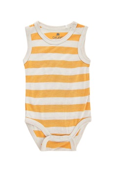 CeLaVi, Body din amestec de bambus si lana Merinos, cu model in dungi, Galben sofran/Alb prafuit CeLaVi, Body din amestec de bambus si lana Merinos, cu model in dungi, Galben sofran/Alb prafuit