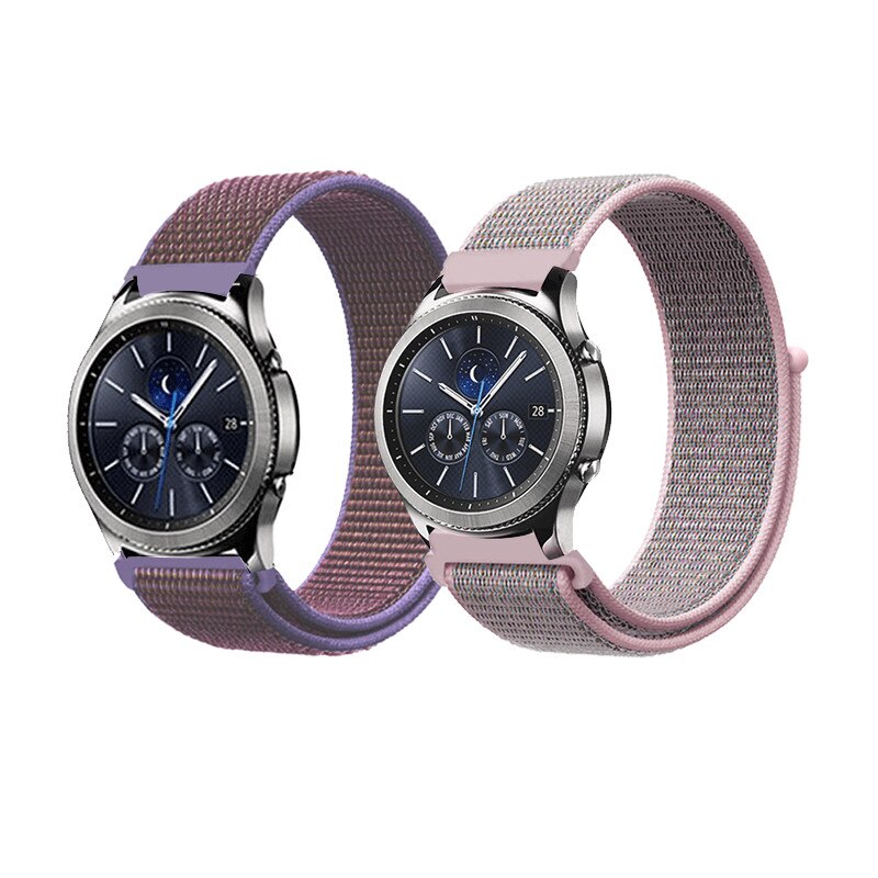 Set 2 curele din nylon cu adeziv si telescop QuickRelease 20mm pentru Samsung Active / Gear S3/ Huawei Watch 2, roz, lila