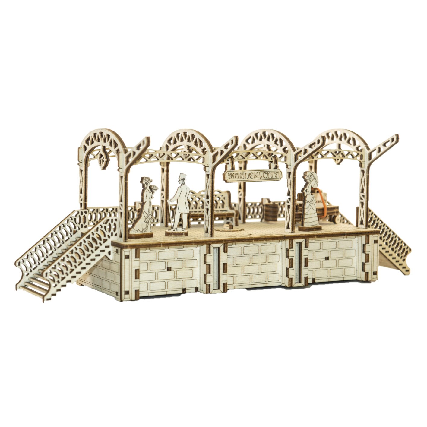 Puzzle 3D mecanic Wooden City Peron Lemn natur 175 piese