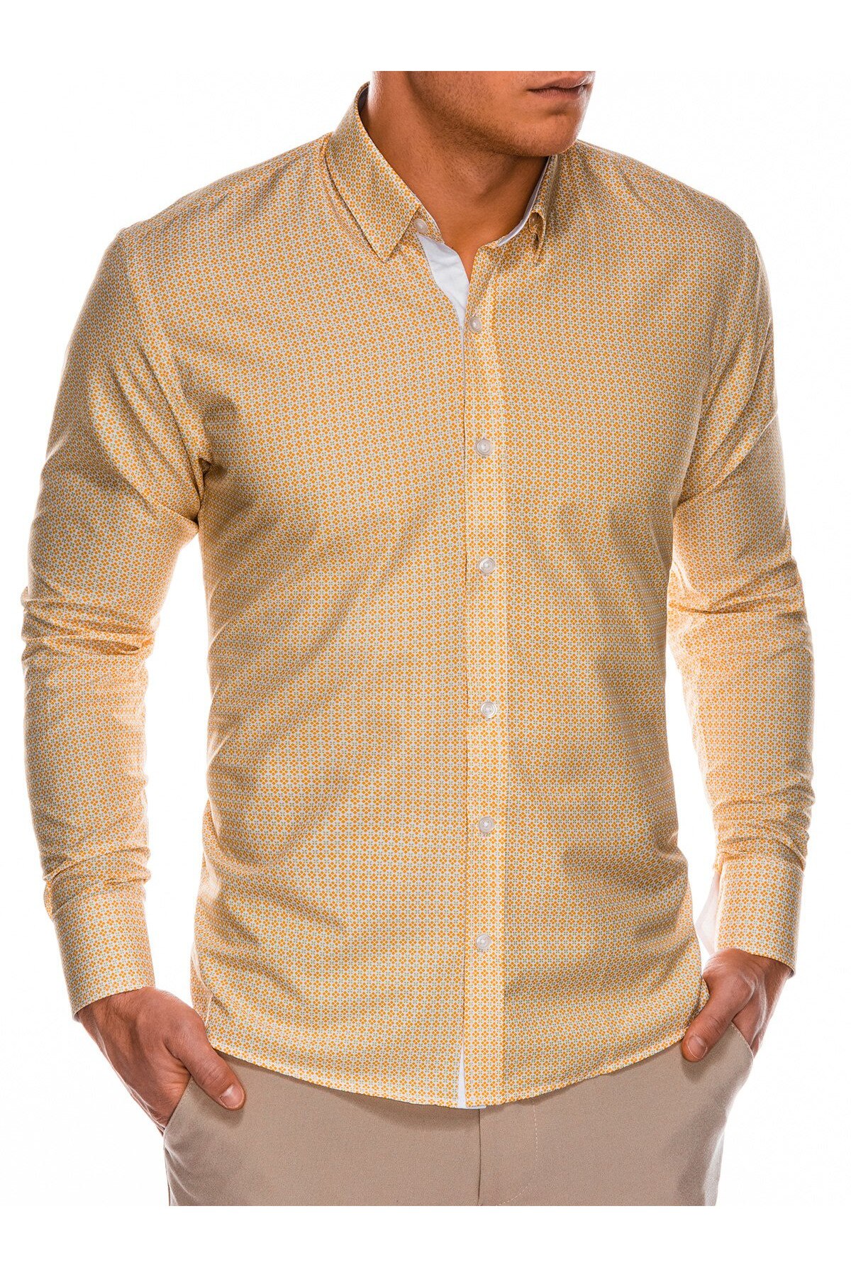 Camasa slim fit barbati K467 - galben-verde Marime S