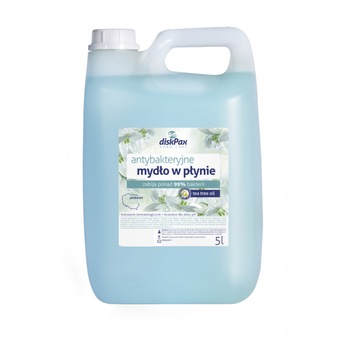 Sapun lichid antibacterian 5L, testat dermatologic, pH neutru, glicerina, lanolina, uleiul din arborele de ceai, eficient 99% din virusuri si bacterii Sapun lichid antibacterian 5L, testat dermatologic, pH neutru, glicerina, lanolina, uleiul din arborele de ceai, eficient 99% din virusuri si bacterii