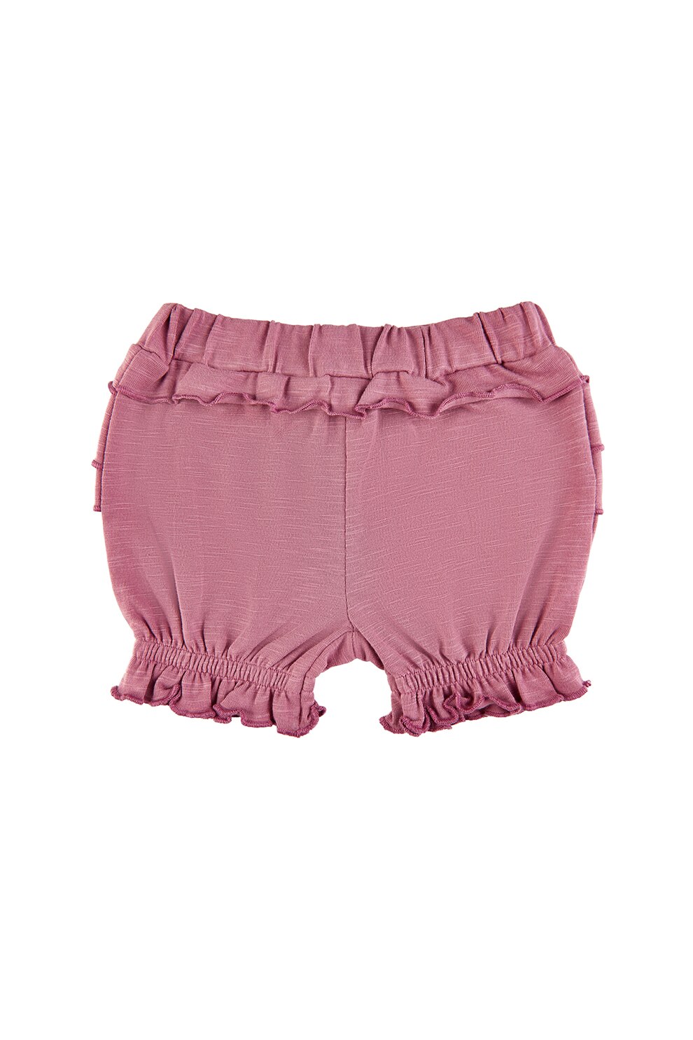 Minymo, Pantaloni scurti din amestec de bumbac organic, cu insertii de volane, Roz prafuit