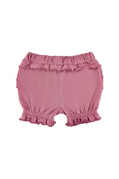 Minymo, Pantaloni scurti din amestec de bumbac organic, cu insertii de volane, Roz prafuit Minymo, Pantaloni scurti din amestec de bumbac organic, cu insertii de volane, Roz prafuit
