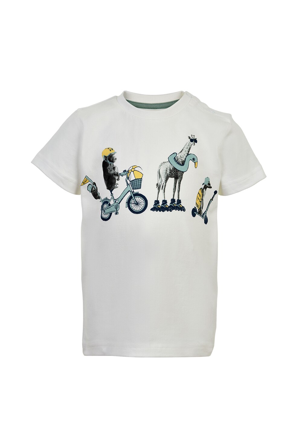 Minymo, Tricou din bumbac organic cu imprimeu cu animale, Alb, 110 CM