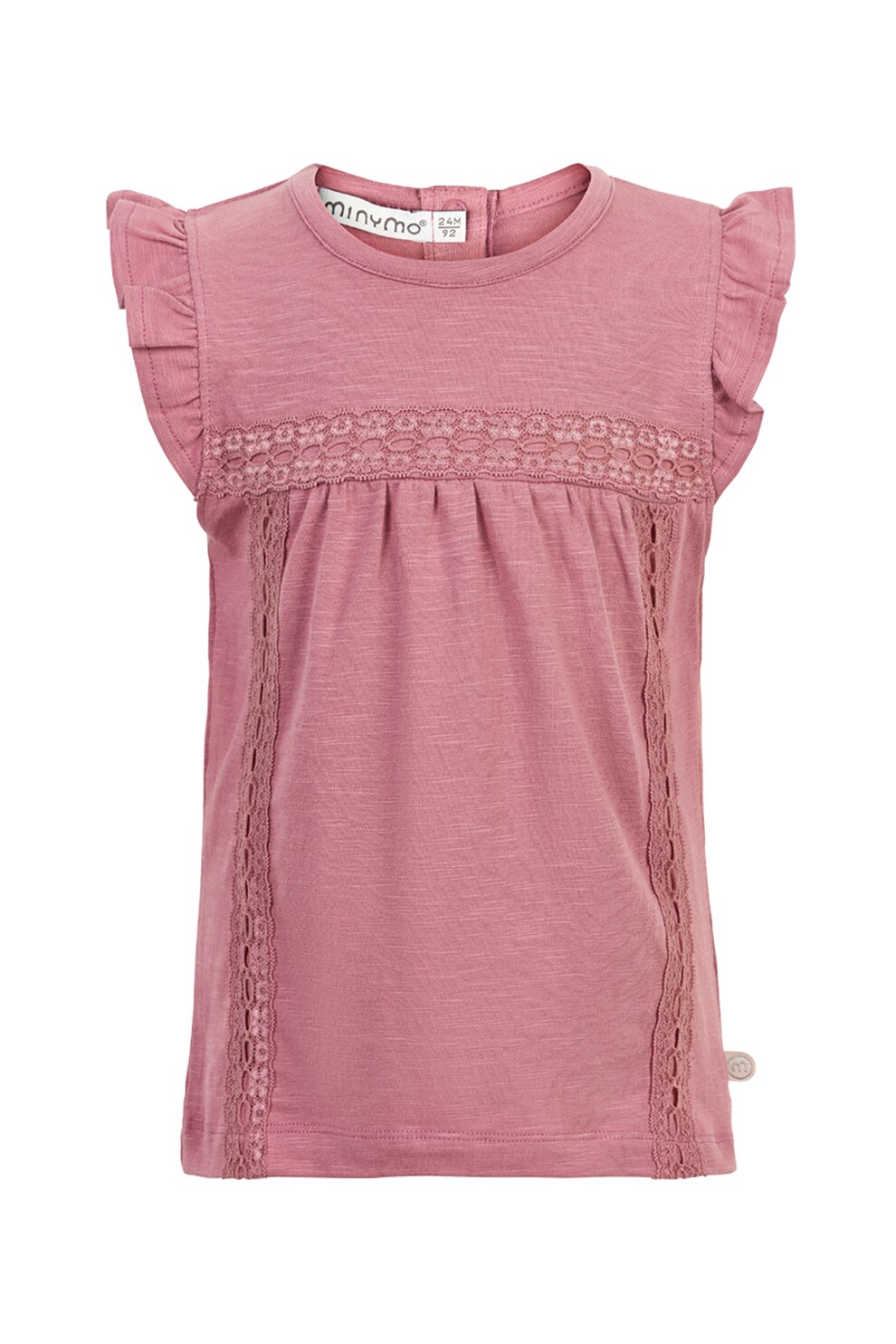 Minymo, Bluza din amestec de bumbac organic, cu garnituri de dantela, Roz prafuit