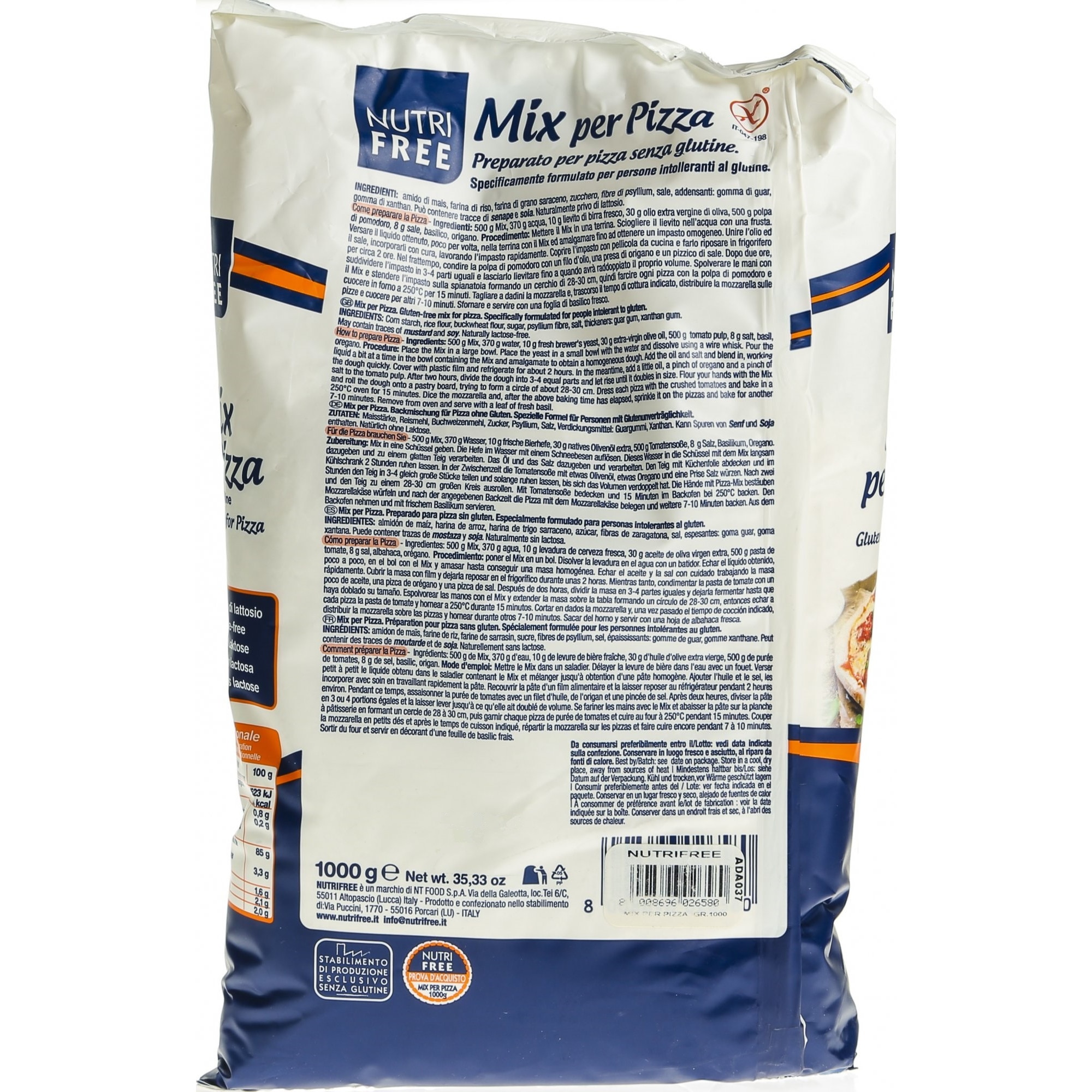 Mix para Pizza - 1 kg -Sin gluten - Nutrifree