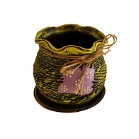 ghiveci ceramic cu petec pentru flori cu farfurie si orificiu pentru scurgerea apei 11 x 12 verde imagen 44_0_
0