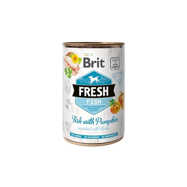 Hrana umeda pentru caini, Brit Fresh, peste si dovlecel, 6 x 400gr
