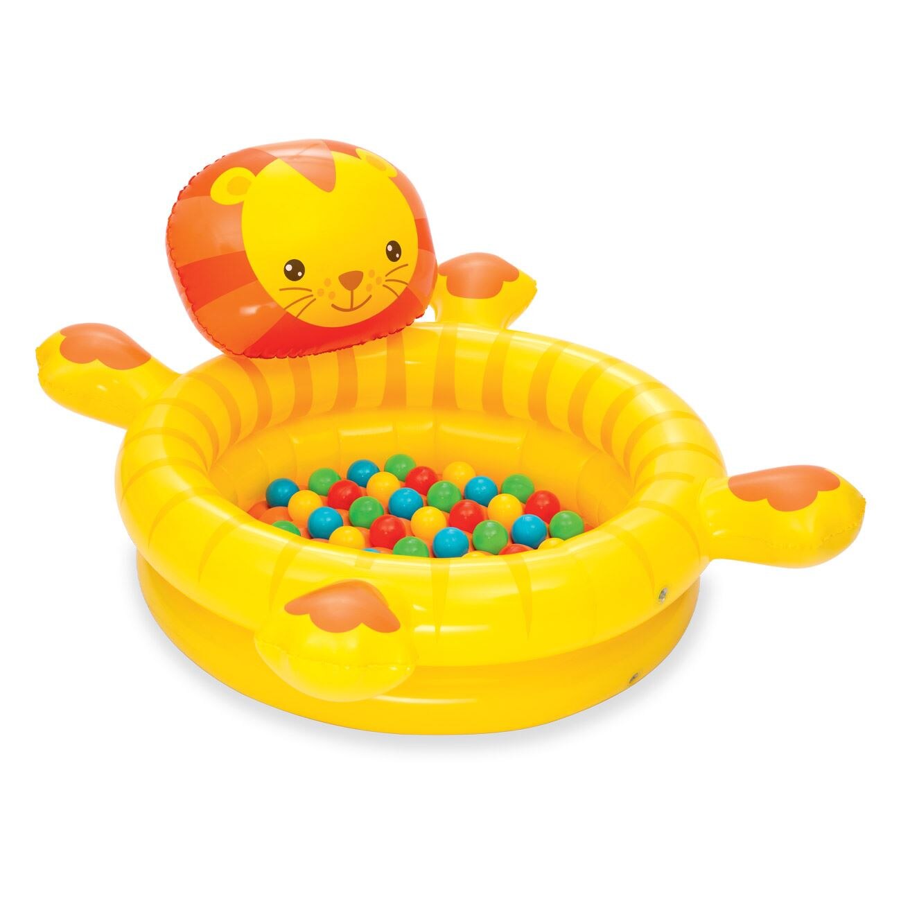 Loc de joaca gonflabil, Zola®, pentru copii, in forma de leu, cu 50 de bile multicolore, 111x98x61 cm