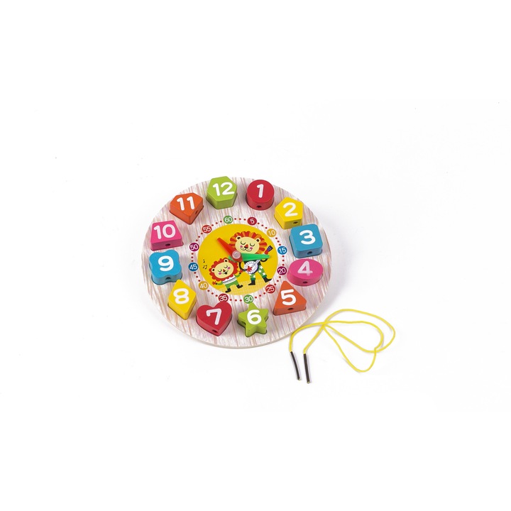 Jucarie din lemn, Ceas cu forme geometrice incastru din lemn, eduBEBE, M1-115