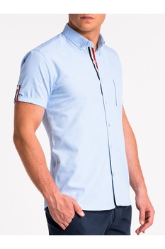 Camasa cu maneca scurta slim fit barbati K489 - albastru-deschis, Albastru, 42 Camasa cu maneca scurta slim fit barbati K489 - albastru-deschis, Albastru, 42