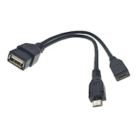 Cablu adaptor OTG , Cablexpert 06730, USB 2.0 mama la microUSB 2.0 tata si microUSB 2.0 mama, lungime 15cm, negru