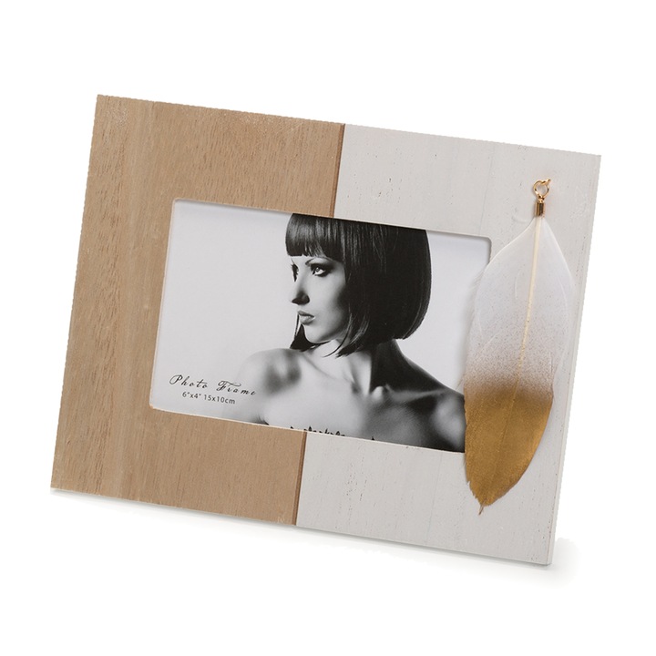 Rama foto decor KPH, Nature Feather, alb-nature, cu aplicatii, 15x10