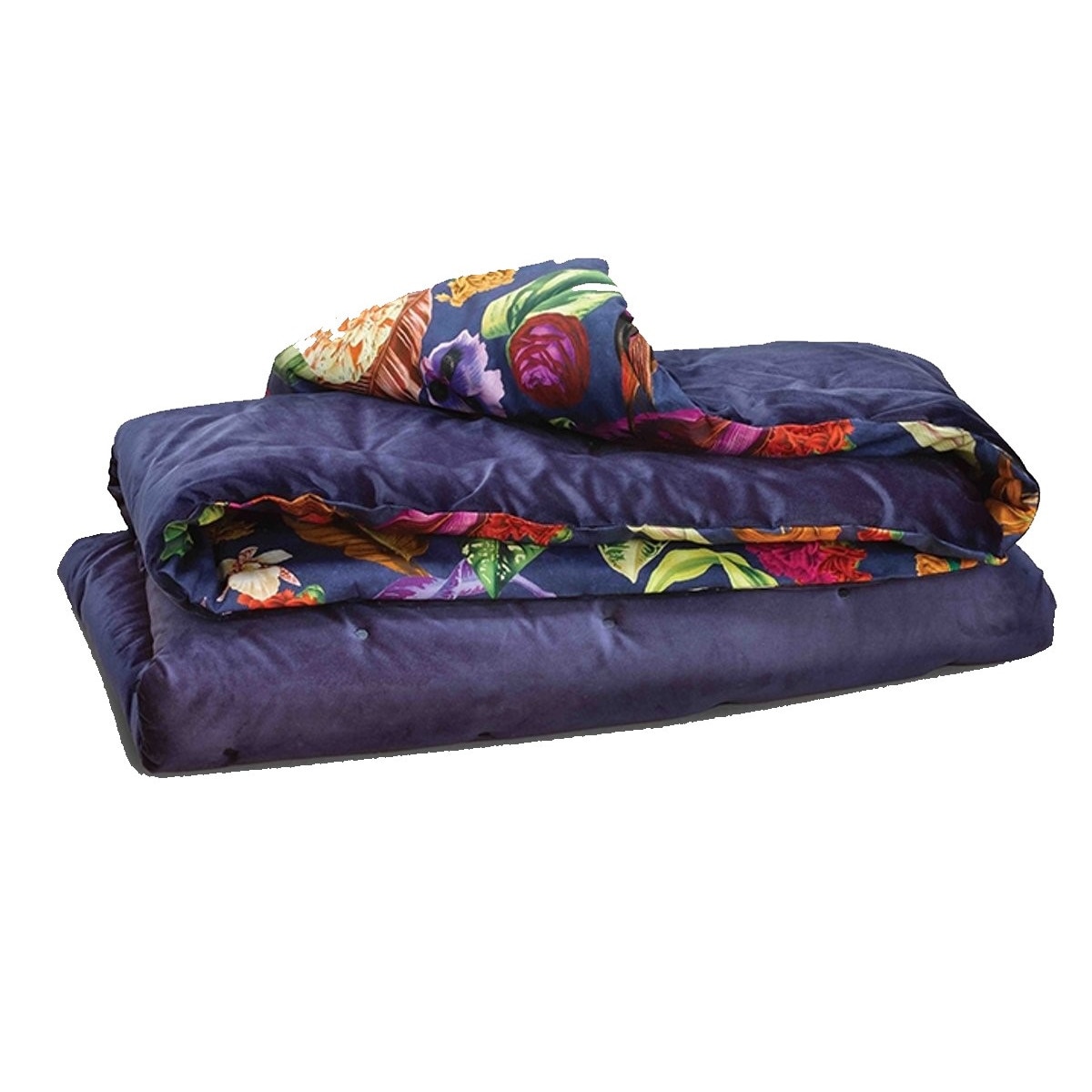 Cuvertura matlasata Christian Lacroix, model Tropical Blue, 130x220 cm, bumbac si catifea, albastru