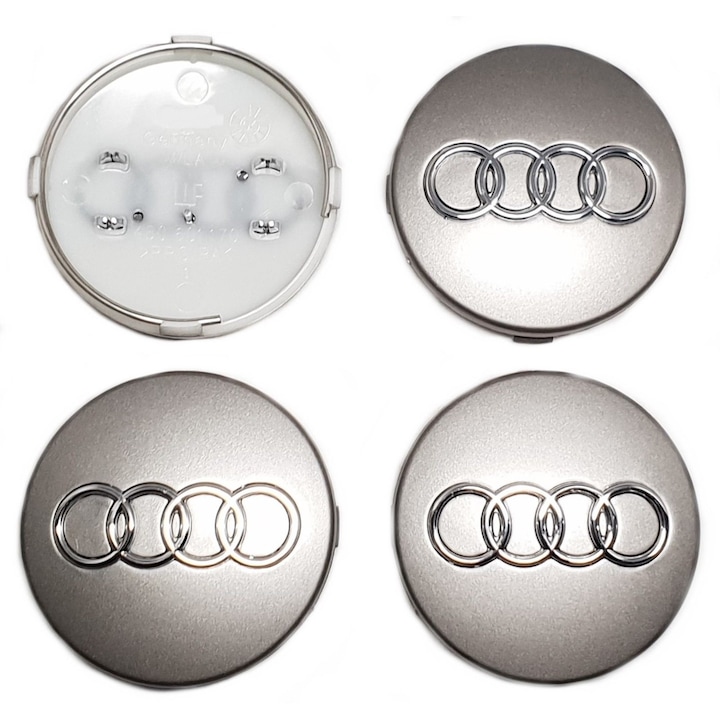 Set 4 capacele roti 60mm gri/argintii, Audi A3, A4, A5, A6, A7, A8, Q3, Q5, Q7 pentru jante aliaj