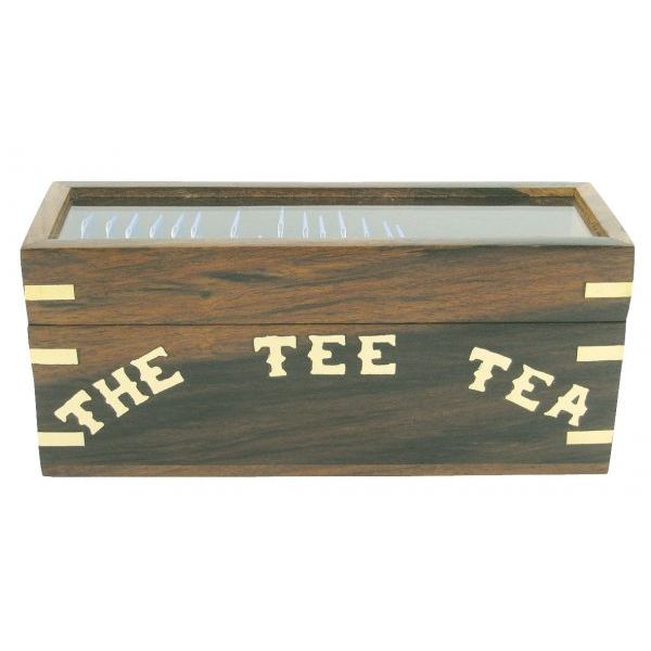 Cutie ceaiuri Sea Club din lemn si alama, capac de sticla,18x6x8cm