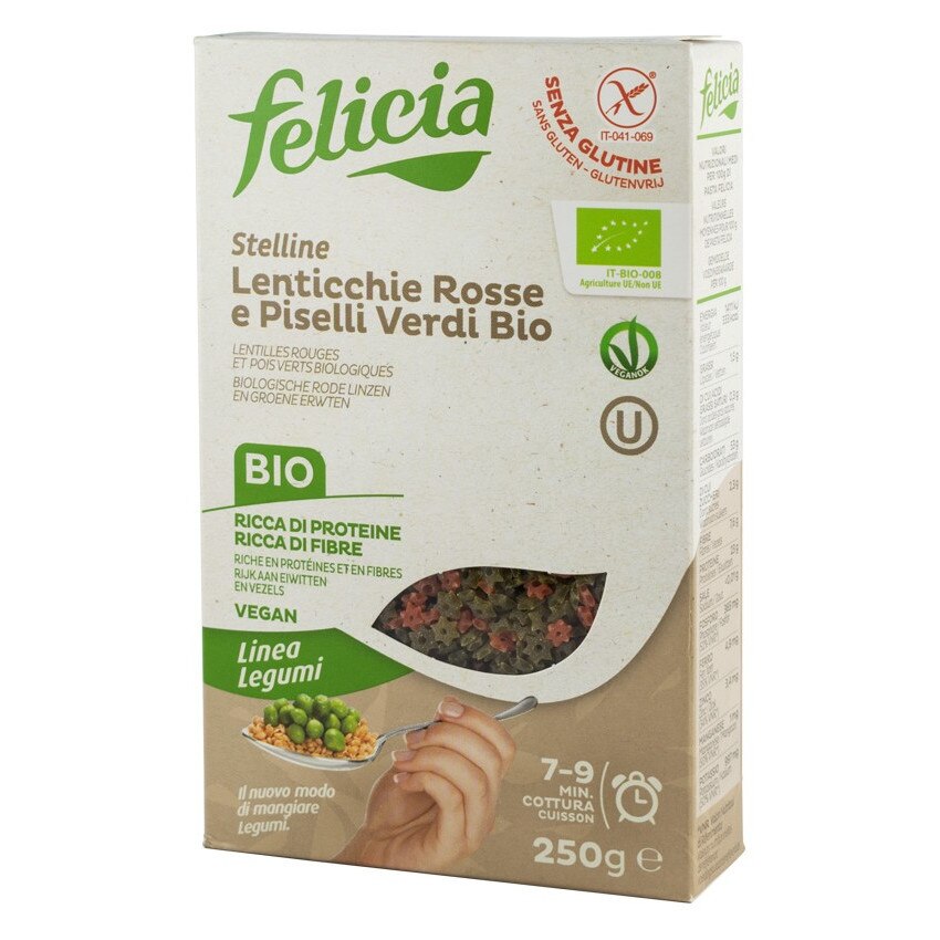 Stelute bio in 2 culori, din linte rosie si mazare verde, Felicia 250 g