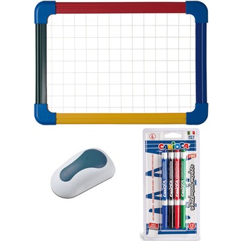 Set Tabla scolara Bi-Silque cu rama color A3, 4 Markere whiteboard Carioca, burete Set Tabla scolara Bi-Silque cu rama color A3, 4 Markere whiteboard Carioca, burete
