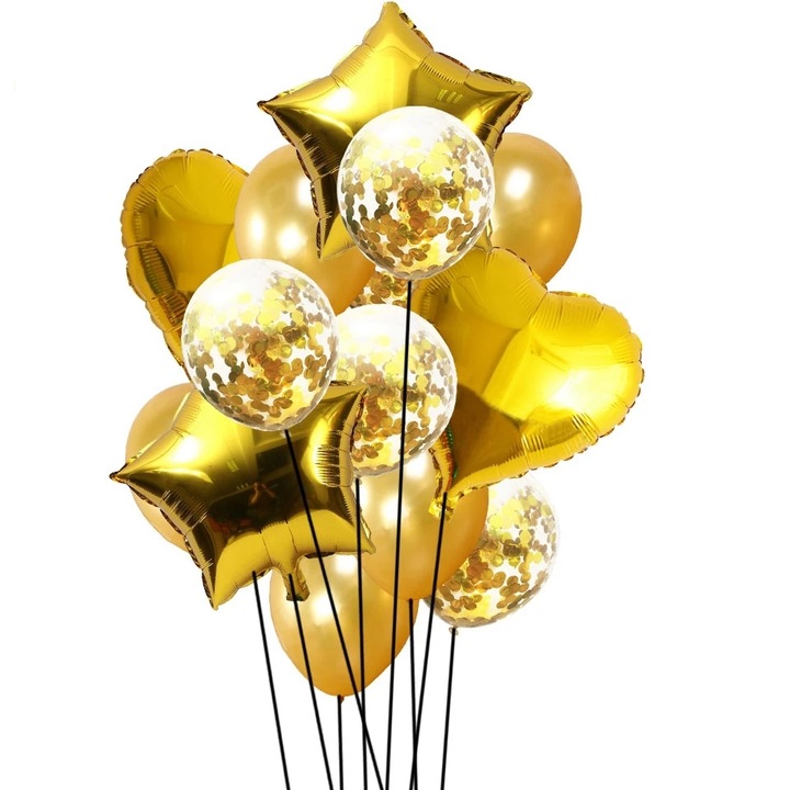 Комплект от 14 балона Birthday, Gold, It's Party Time