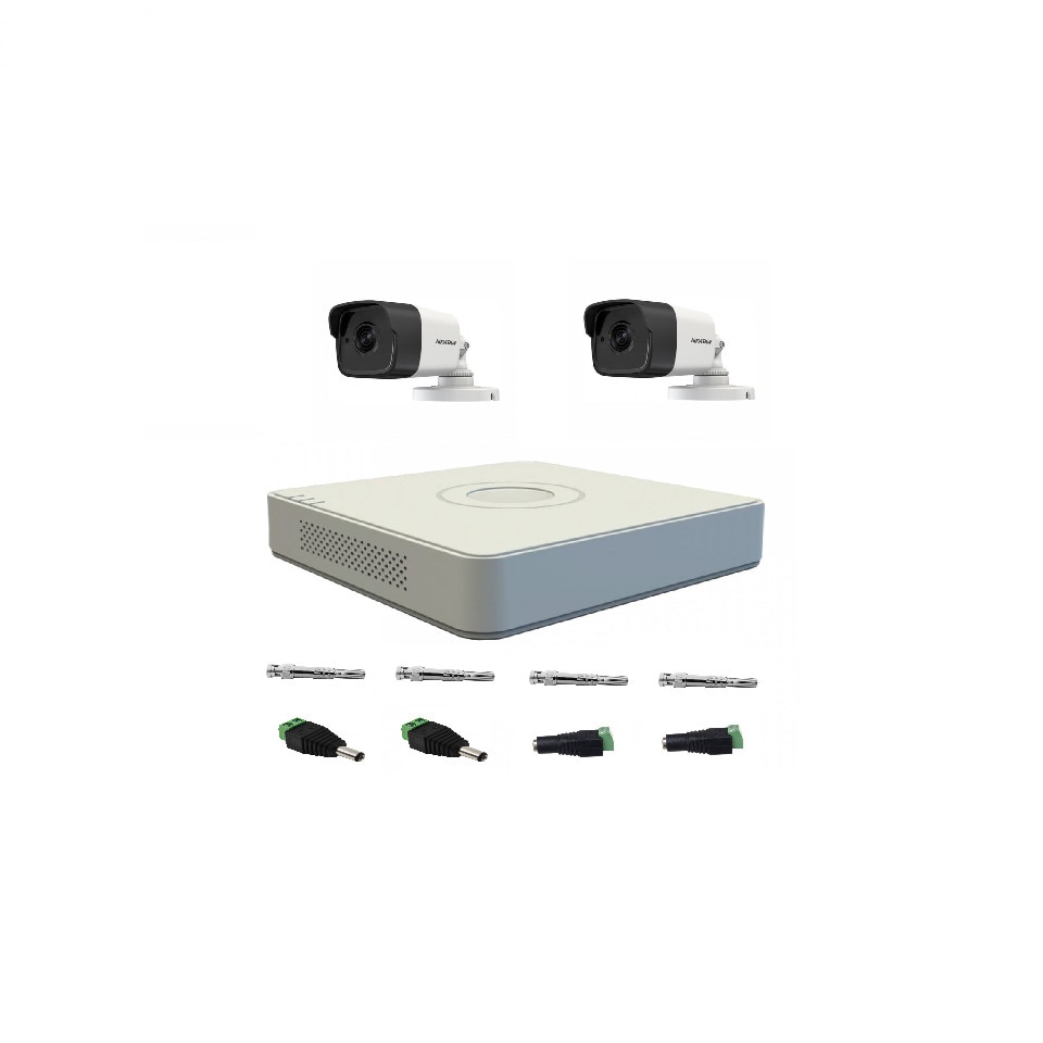 Kit HikVision 2 camere 2 MP cu IR 40 m si accesorii de montaj