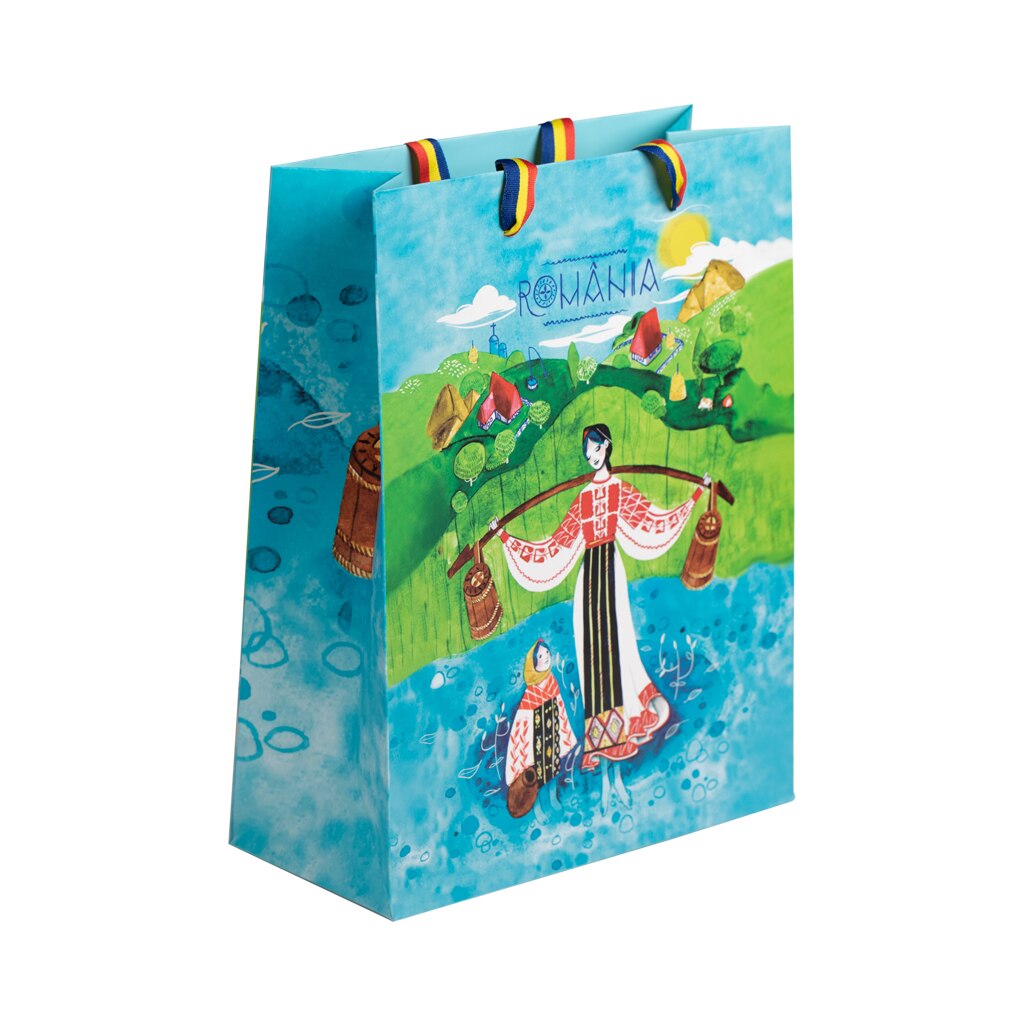 Punga din hartie, Magnetella, 22 x 28 x 10 cm, Peisaj pitoresc, multicolora