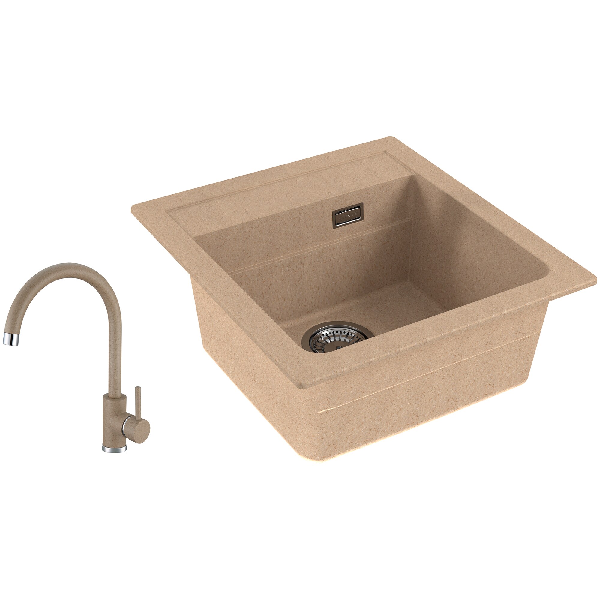 Pachet chiuveta Alveus Atrox 20, material compozit, reversibila, sifon pop-up inclus, 470x500x195mm + Baterie Kati, Bej