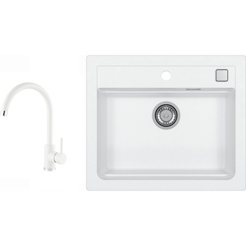 Pachet chiuveta bucatarie Alveus Atrox 30, material compozit, reversibila, sifon pop-up inclus, 590x500x195mm + Baterie Kati, Alb